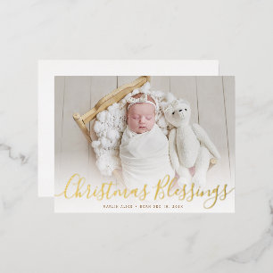 christmas Blessings gold foil birth announcement