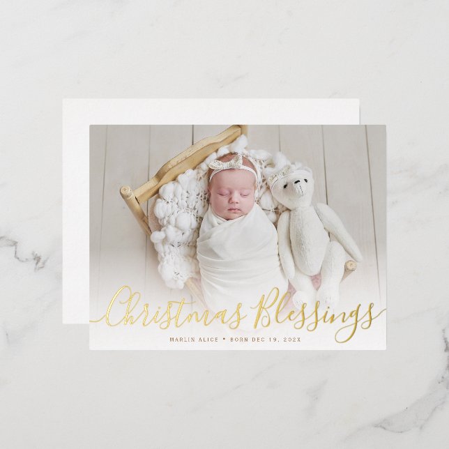 christmas Blessings gold foil birth announcement (Front/Back)