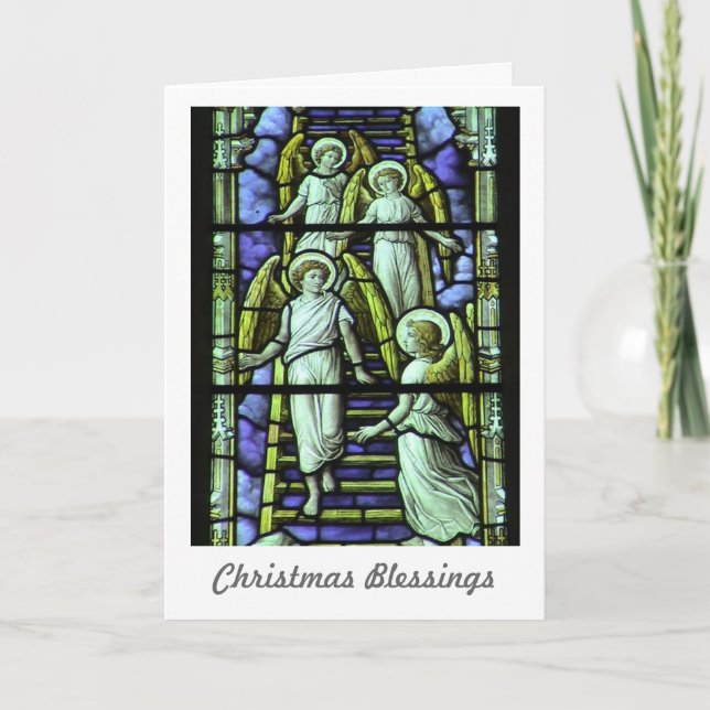 Christmas Blessings Holiday Card with Angels (Front)