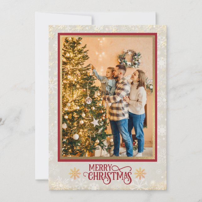 Christmas Blessings I Family Photo and Gold Script Holiday Card (Front)