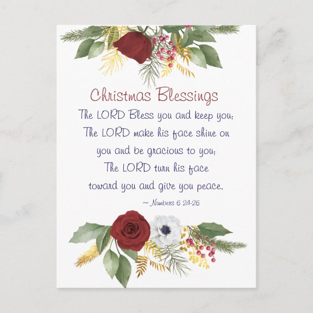 Christmas Blessings Lord Bless You Bible Verse Holiday Postcard (Front)