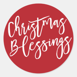 Christmas Blessings, Modern Handwritten Typography Classic Round Sticker