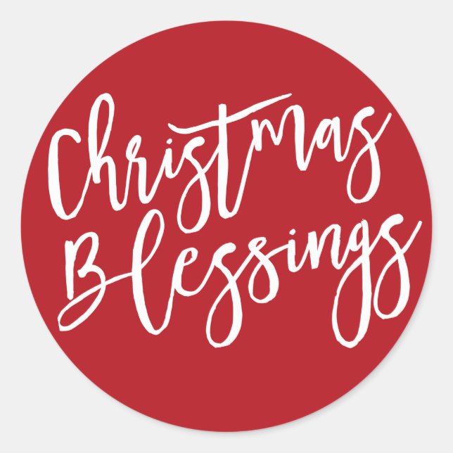 Christmas Blessings, Modern Handwritten Typography Classic Round Sticker (Front)