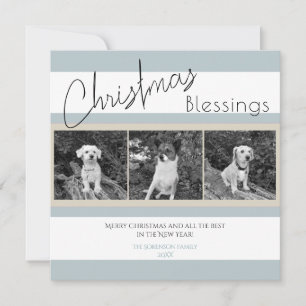 Christmas Blessings Modern Light Teal Blue Photo Holiday Card