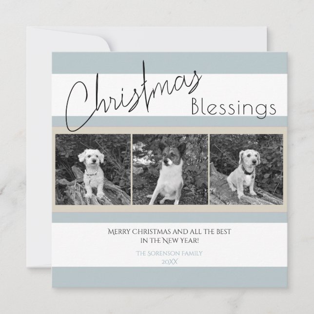 Christmas Blessings Modern Light Teal Blue Photo  Holiday Card (Front)
