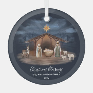 Christmas Blessings Nativity Christian Glass Tree Decoration