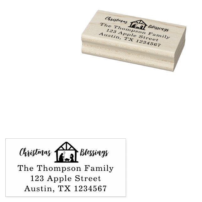 Christmas Blessings Nativity Typography Rubber Stamp (Stamped)