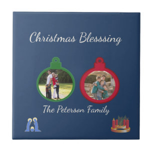 Christmas Blessings Ornaments   2 Editable Photos Tile