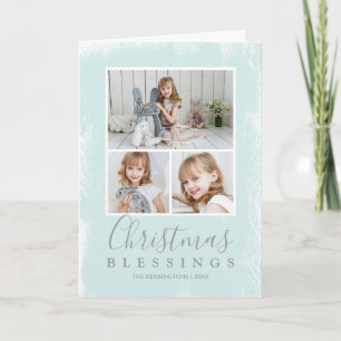 Christmas Blessings Pastel Green Photo Collage Holiday Card