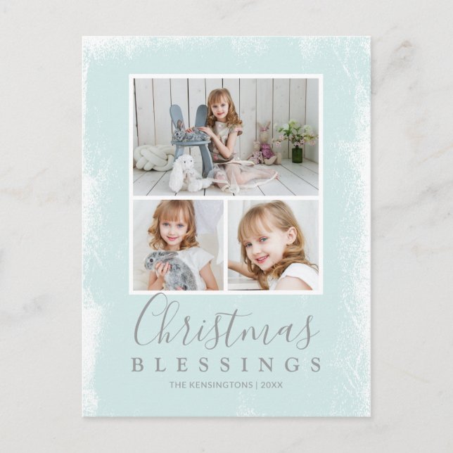 Christmas Blessings Pastel Green Photo Collage Holiday Postcard (Front)