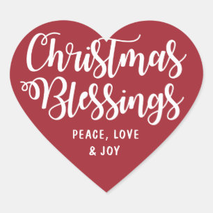 Christmas Blessings Peace, Love Joy Heart Sticker
