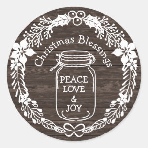 Christmas Blessings Peace Love Joy Mason Jar Classic Round Sticker