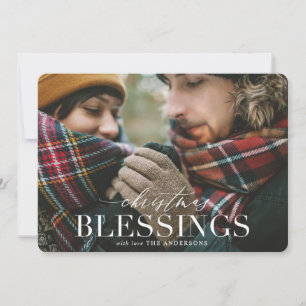 Christmas blessings red plaid photo card