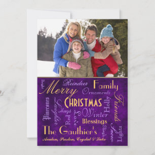 Christmas Blessings Retro Purple Holiday Card