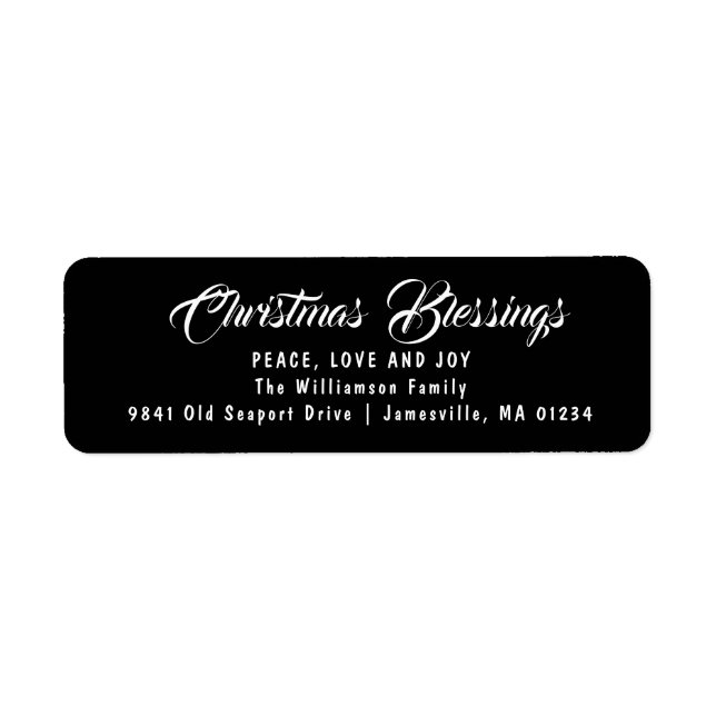 Christmas Blessings Return Address Labels Black (Front)
