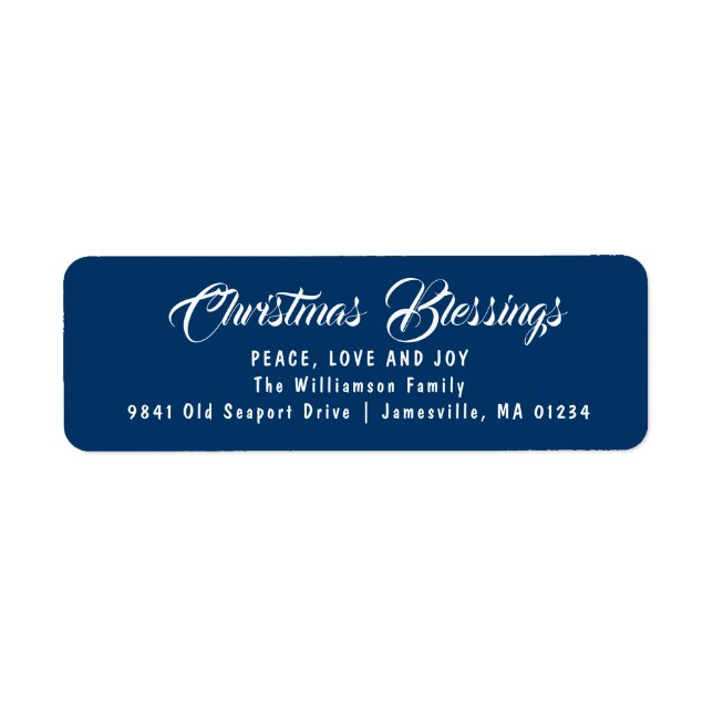 Christmas Blessings Return Address Labels Blue (Front)
