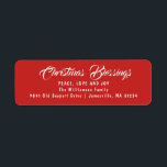 Christmas Blessings Return Address Labels Red<br><div class="desc">White text on bright red background will really stand out on your white envelopes. Merry Christmas is written in a large decorative script. Peace, joy and love is just below, because well these are a few of my favourite blessings. Peace, Love and Joy can be changed to your favourite seasonal...</div>