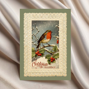 Christmas Blessings Robin Vintage Reproduction Card
