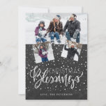 Christmas blessings rustic 3 photos chalkboard holiday card<br><div class="desc">Family seasonal holiday greetings 3 photo collage card on a dark grey charcoal chalkboard background with falling snow and "Christmas Blessings" white chic calligraphy script.        Easy to personalise with your photos and text!</div>