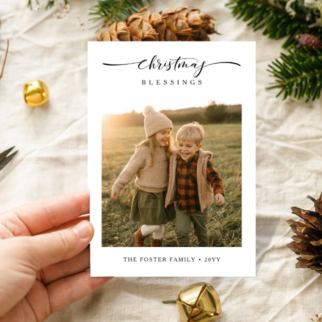Christmas Blessings Rustic Modern Family Photo Holiday Card (Creator Uploaded)