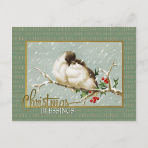 Christmas Blessings SnowBirds Vintage Reproduction Holiday Postcard