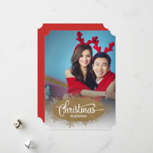 Christmas Blessings Sparkly Glitter photo Holiday Card