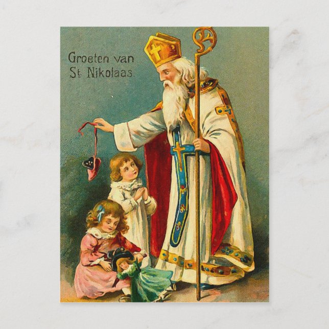 Christmas Blessings-St. Nikolaas Holiday Postcard (Front)