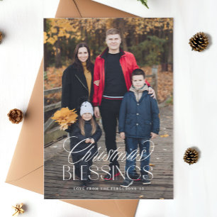 Christmas Blessings Stylish Text Overlay 1-Photo Holiday Card