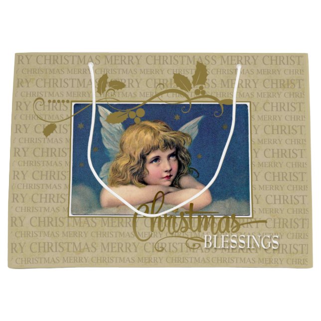 Christmas Blessings Vintage Angel Large Gift Bag (Front)