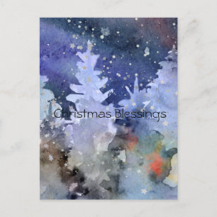 Christmas Blessings Watercolor Winter Landscape Postcard
