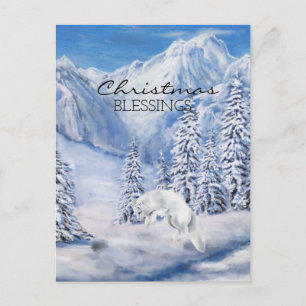 Christmas Blessings Winter Landscape and White Fox Postcard