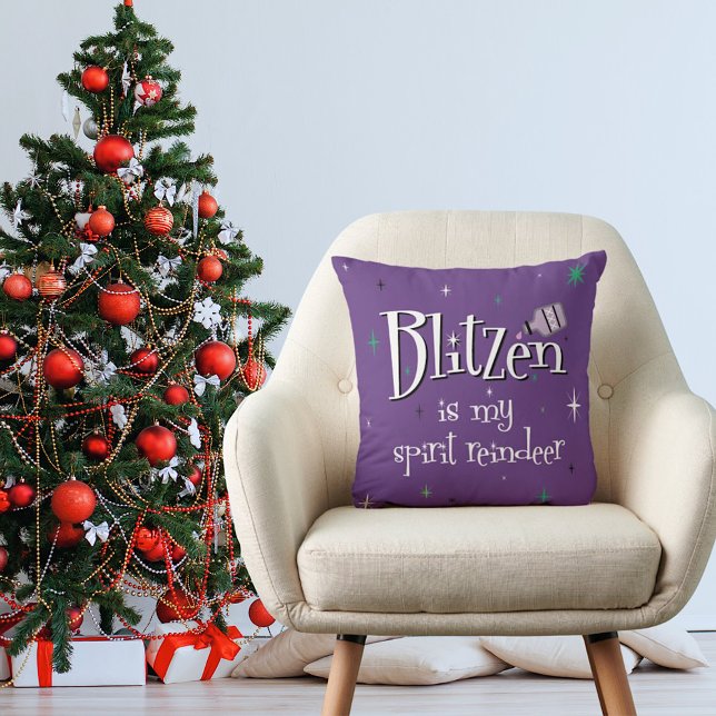 Christmas Blitzen is my Spirit Reindeer Purple Cushion (Reindeer Spirit Animal Blitzen Purple Throw Pillow)