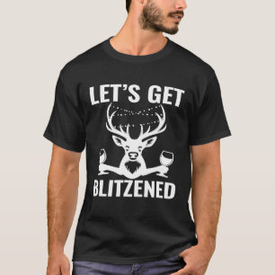 Christmas Blitzened Wine Drinking Reindeer Design T-Shirt