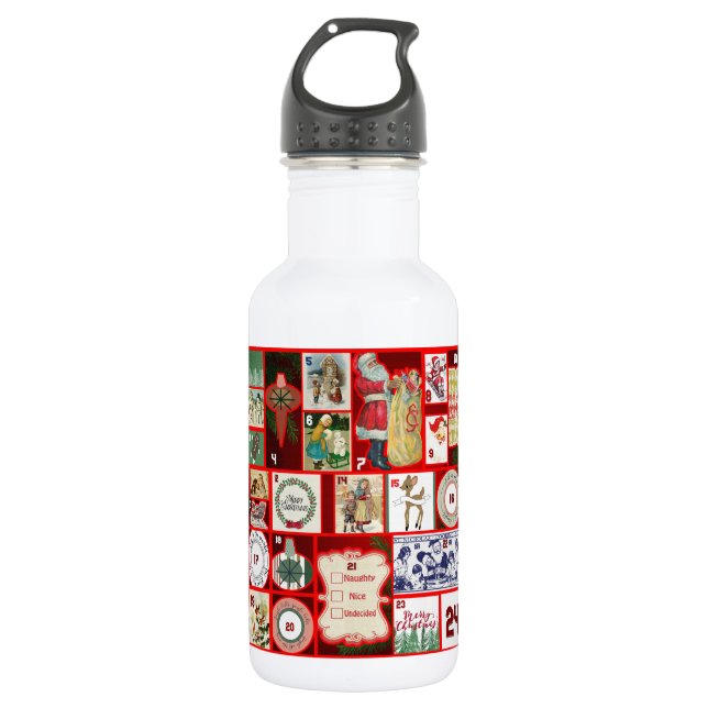 Christmas Block Advent Illustration Square Art 532 Ml Water Bottle (Front)