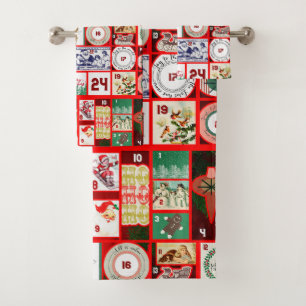 Christmas Block Advent Illustration Square Art Bath Towel Set