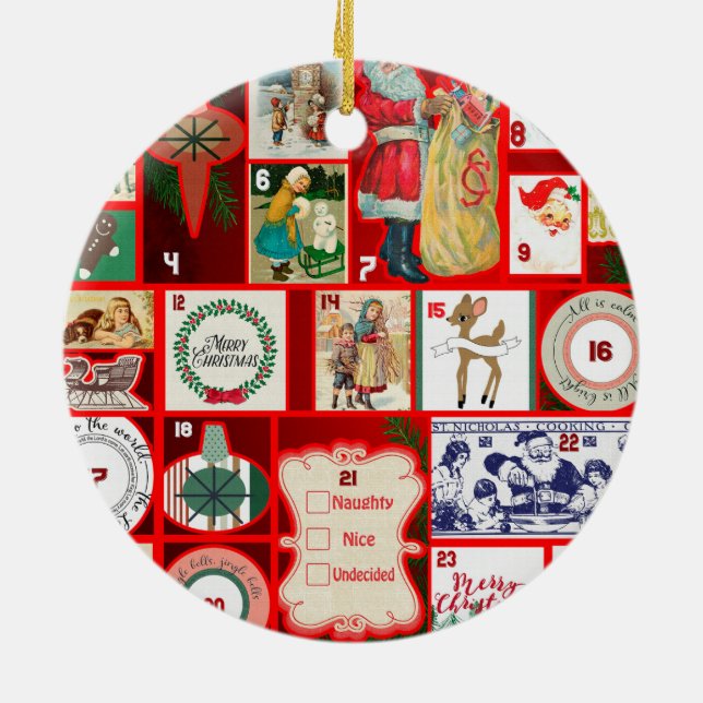 Christmas Block Advent Illustration Square Art Ceramic Tree Decoration (Back)
