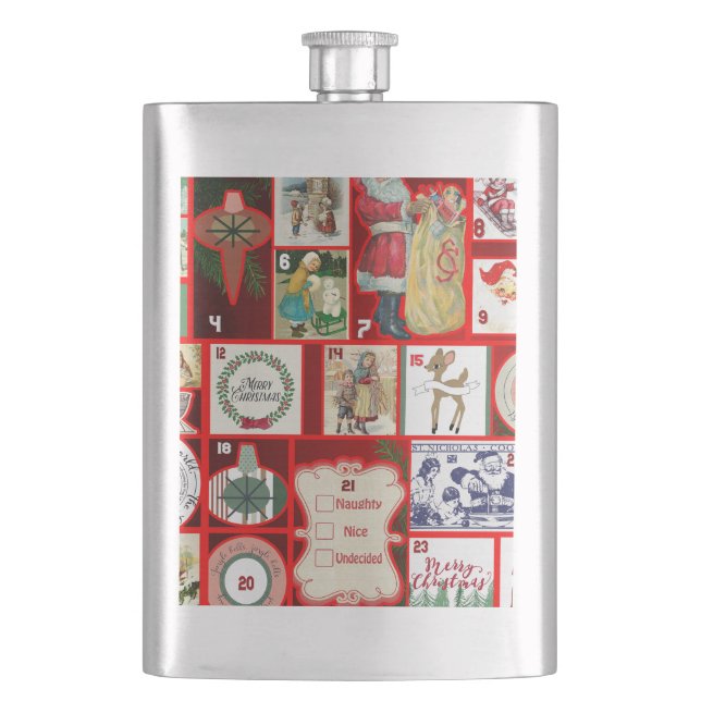 Christmas Block Advent Illustration Square Art Hip Flask (Front)