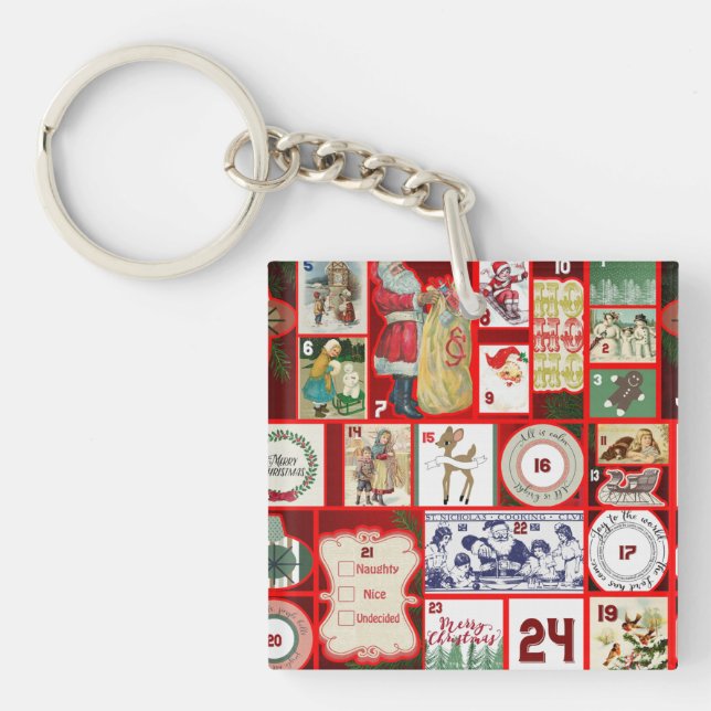 Christmas Block Advent Illustration Square Art Key Ring (Front)