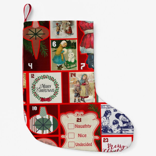 Christmas Block Advent Illustration Square Art Small Christmas Stocking (Front)