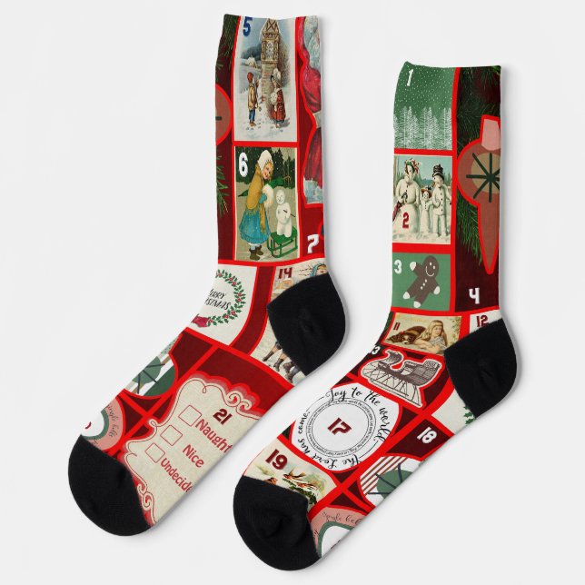Christmas Block Advent Illustration Square Art Socks (Left)