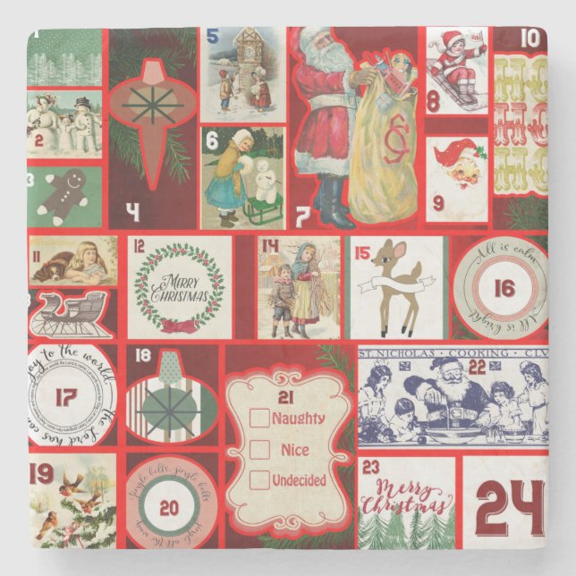 Christmas Block Advent Illustration Square Art Stone Coaster (Front)