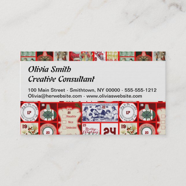 Christmas Block Illustration Squares Business Card (Front)
