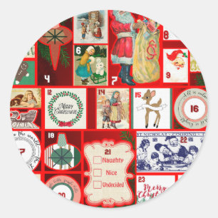 Christmas Block Illustration Squares Classic Round Sticker