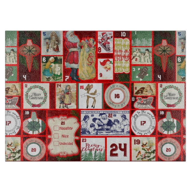 Christmas Block Illustration Squares Cutting Board (Front)