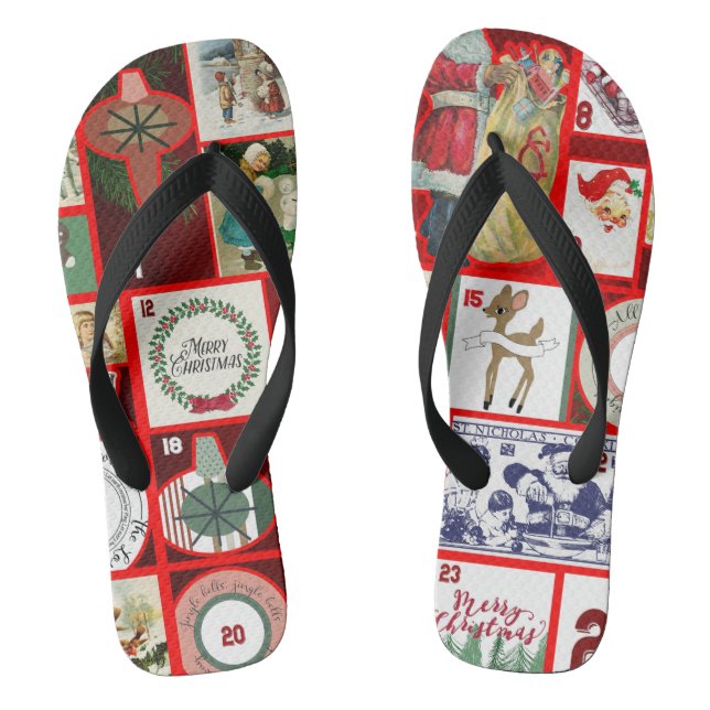 Christmas Block Illustration Squares Flip Flops (Footbed)