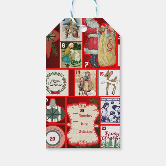 Christmas Block Illustration Squares Gift Tags (Front)