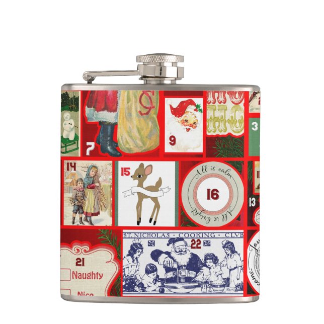 Christmas Block Illustration Squares Hip Flask (Front)
