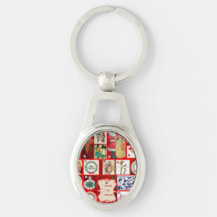 Christmas Block Illustration Squares Key Ring