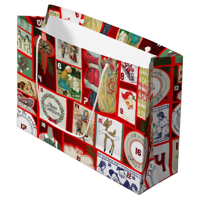 Christmas Block Illustration Squares Large Gift Bag (Front Angled)