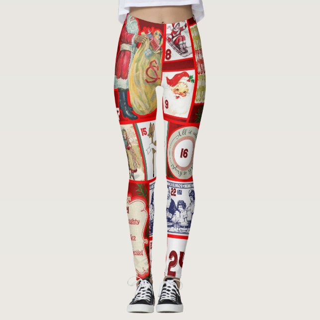 Christmas Block Illustration Squares Leggings (Front)